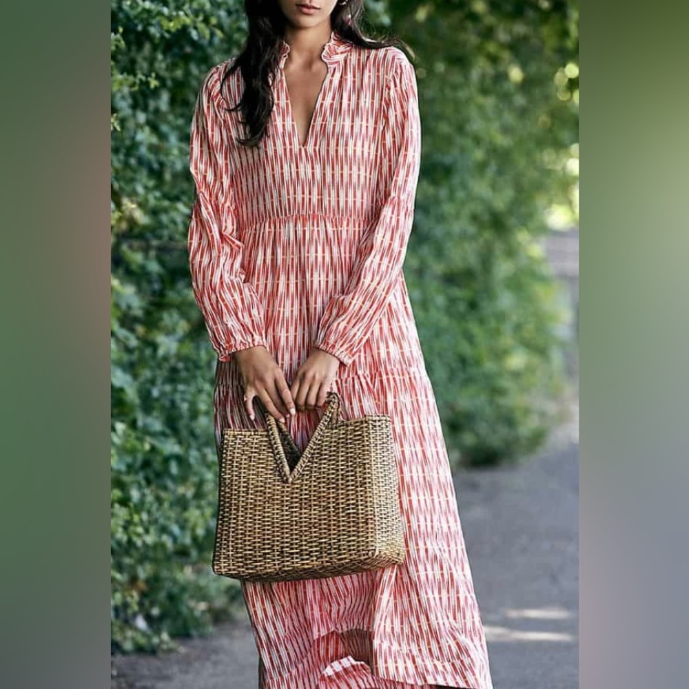 Anthropologie Coral and Cream Maxi Dress